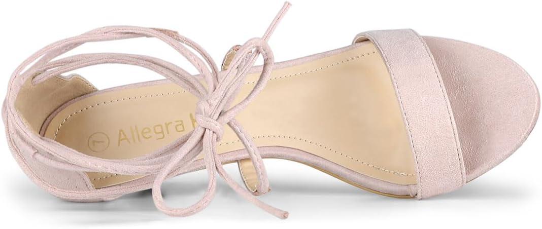 imageAllegra K Womens Kitten Heel Lace Up Open Toe SandalsBeige Pink