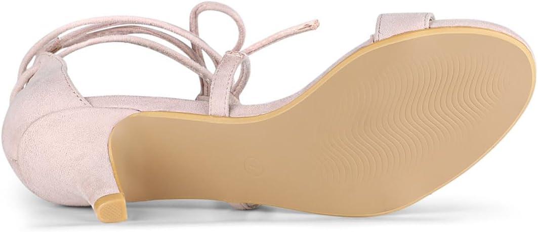 imageAllegra K Womens Kitten Heel Lace Up Open Toe SandalsBeige Pink