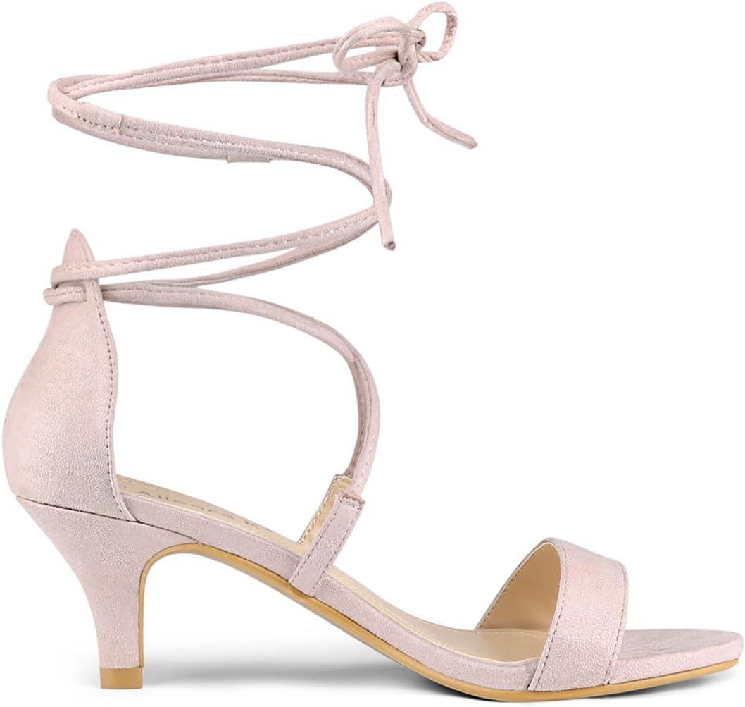 imageAllegra K Womens Kitten Heel Lace Up Open Toe SandalsBeige Pink