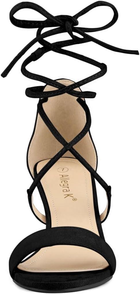 imageAllegra K Womens Kitten Heel Lace Up Open Toe SandalsBlack