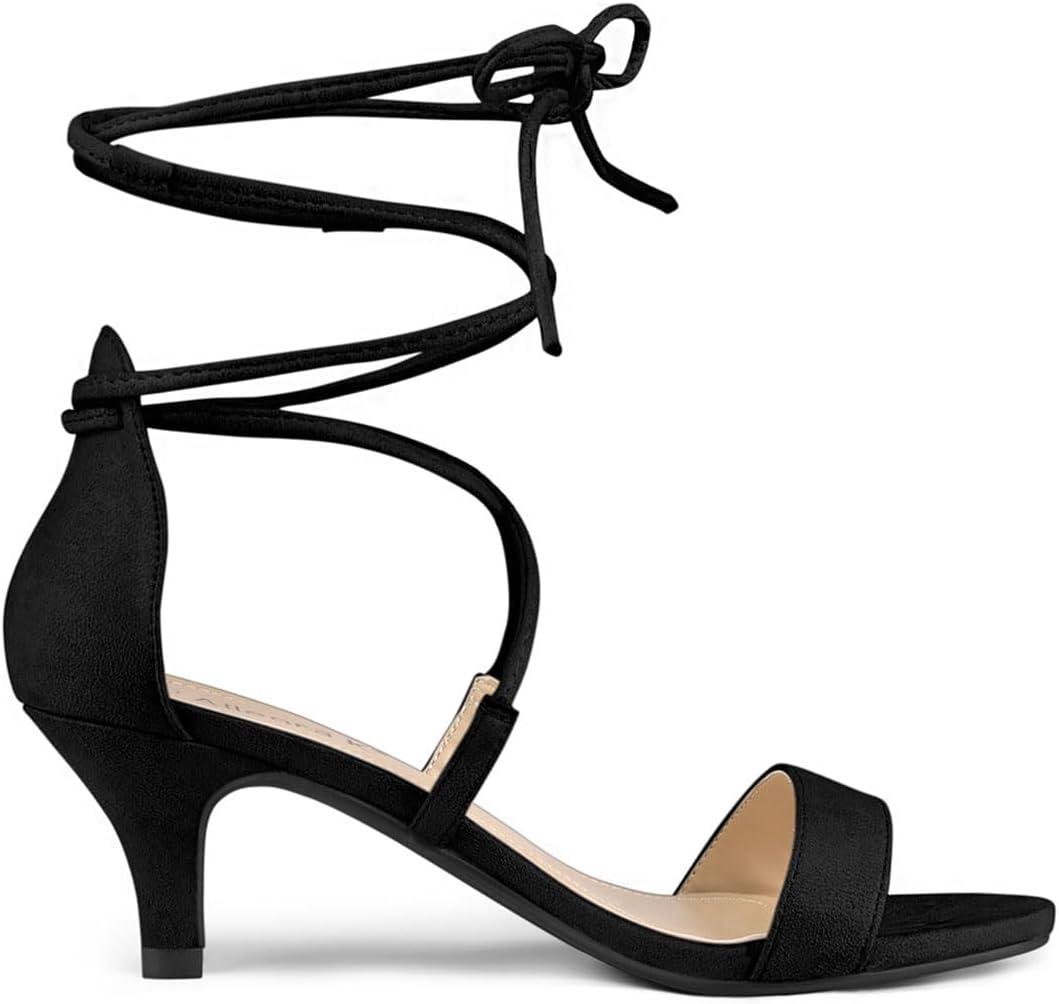 imageAllegra K Womens Kitten Heel Lace Up Open Toe SandalsBlack