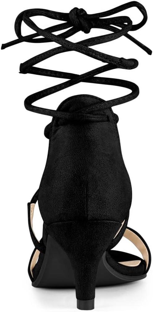 imageAllegra K Womens Kitten Heel Lace Up Open Toe SandalsBlack