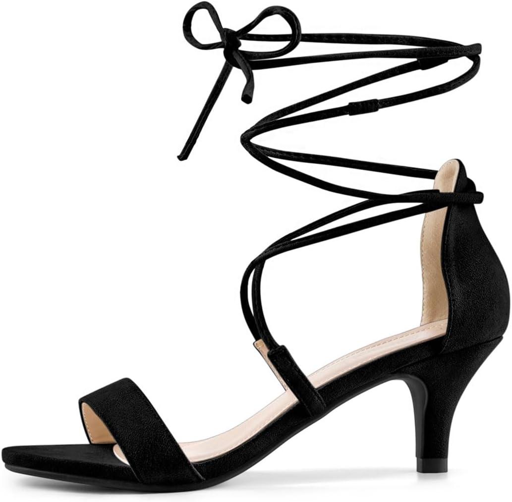 imageAllegra K Womens Kitten Heel Lace Up Open Toe SandalsBlack