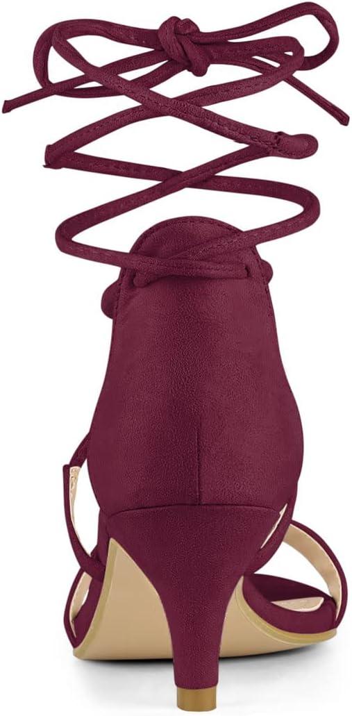 imageAllegra K Womens Kitten Heel Lace Up Open Toe SandalsBurgundy