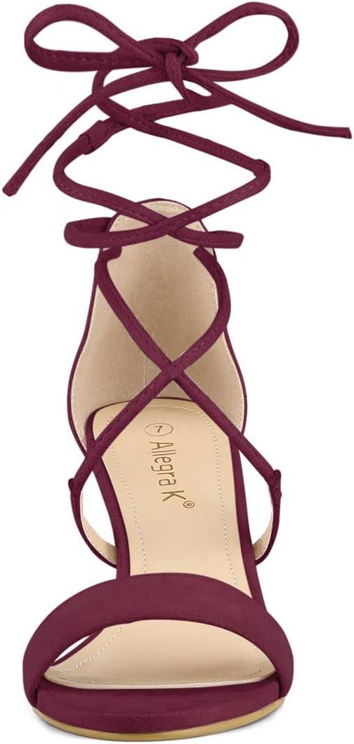 imageAllegra K Womens Kitten Heel Lace Up Open Toe SandalsBurgundy