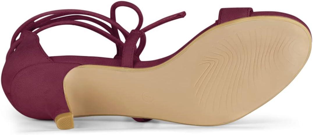 imageAllegra K Womens Kitten Heel Lace Up Open Toe SandalsBurgundy