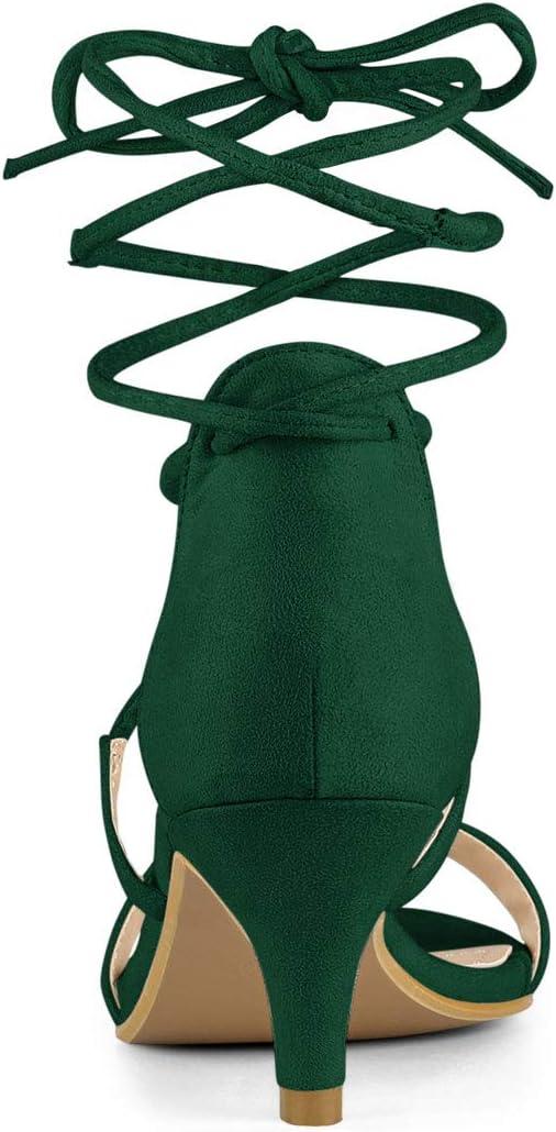 imageAllegra K Womens Kitten Heel Lace Up Open Toe SandalsGreen
