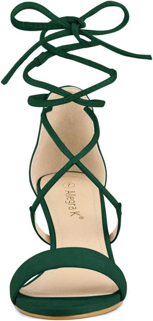 imageAllegra K Womens Kitten Heel Lace Up Open Toe SandalsGreen