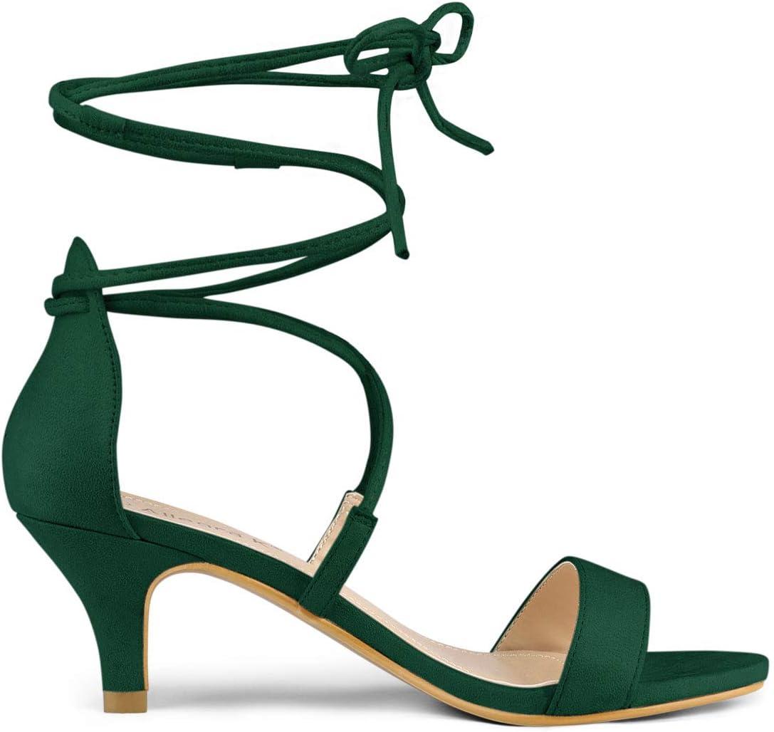 imageAllegra K Womens Kitten Heel Lace Up Open Toe SandalsGreen
