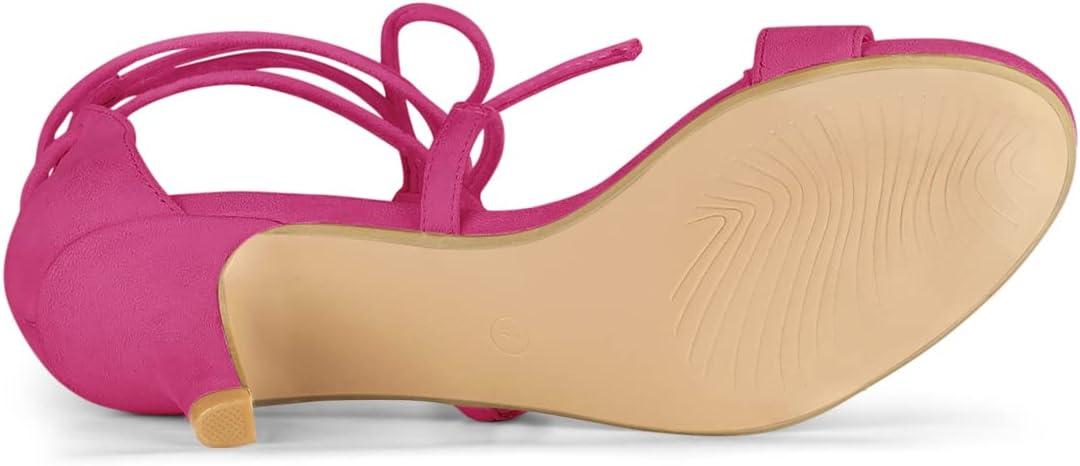 imageAllegra K Womens Kitten Heel Lace Up Open Toe SandalsHot Pink