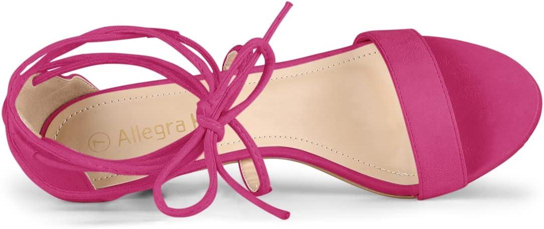 imageAllegra K Womens Kitten Heel Lace Up Open Toe SandalsHot Pink