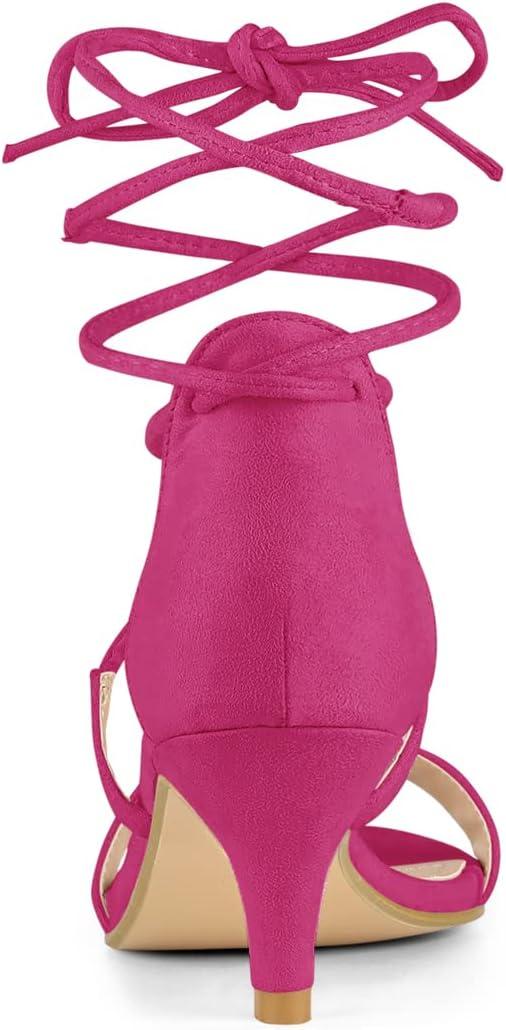 imageAllegra K Womens Kitten Heel Lace Up Open Toe SandalsHot Pink