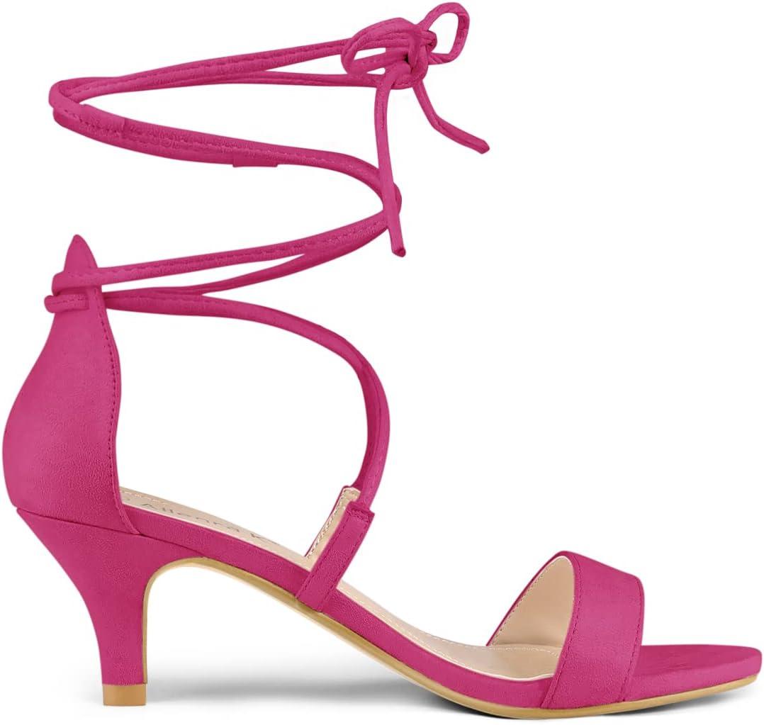 imageAllegra K Womens Kitten Heel Lace Up Open Toe SandalsHot Pink