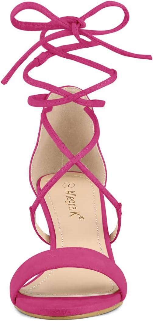 imageAllegra K Womens Kitten Heel Lace Up Open Toe SandalsHot Pink