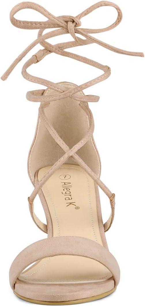 imageAllegra K Womens Kitten Heel Lace Up Open Toe SandalsNude