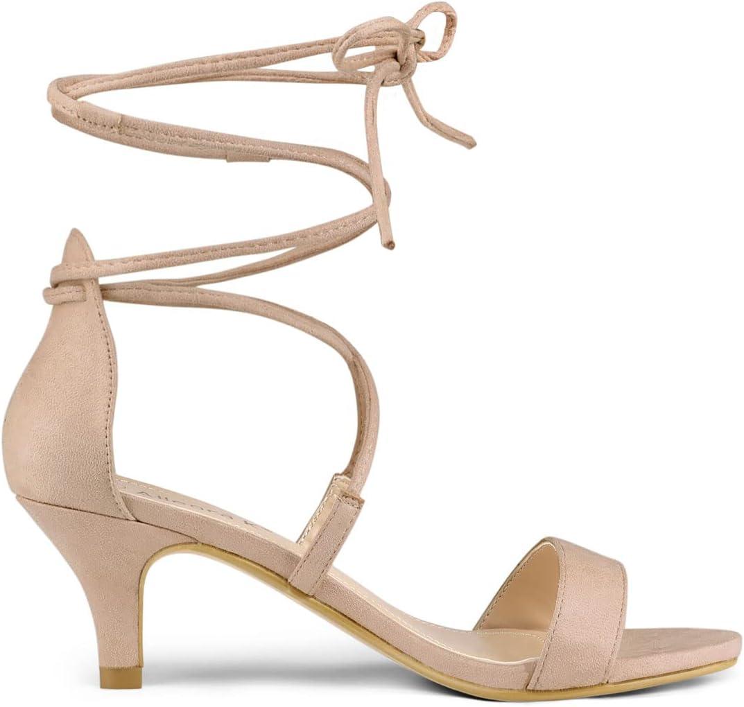 imageAllegra K Womens Kitten Heel Lace Up Open Toe SandalsNude