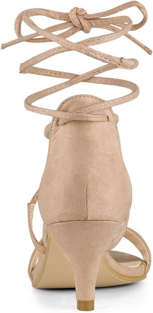 imageAllegra K Womens Kitten Heel Lace Up Open Toe SandalsNude