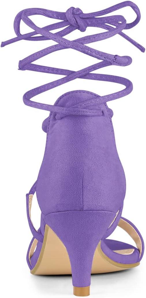 imageAllegra K Womens Kitten Heel Lace Up Open Toe SandalsPurple