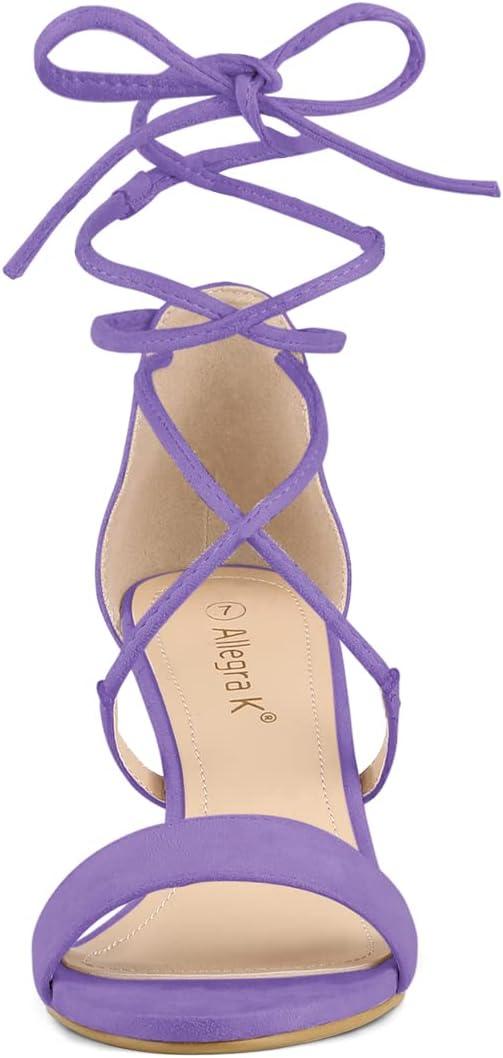 imageAllegra K Womens Kitten Heel Lace Up Open Toe SandalsPurple