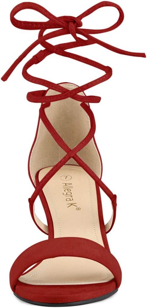 imageAllegra K Womens Kitten Heel Lace Up Open Toe SandalsRed