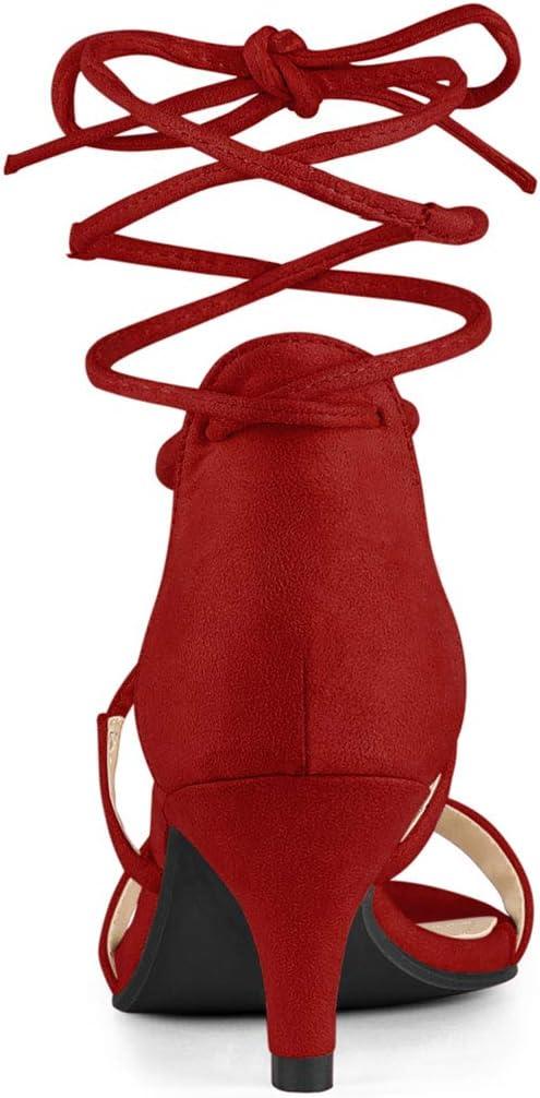 imageAllegra K Womens Kitten Heel Lace Up Open Toe SandalsRed
