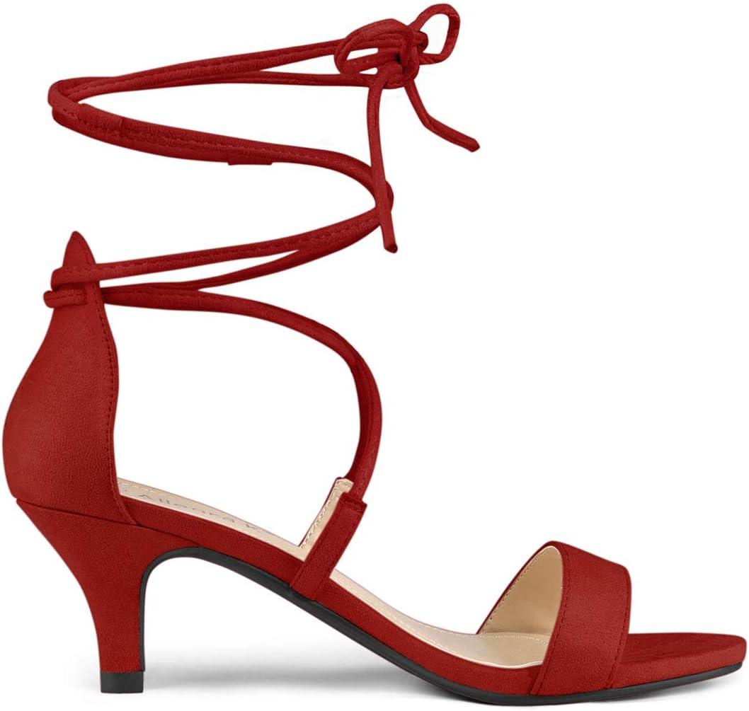 imageAllegra K Womens Kitten Heel Lace Up Open Toe SandalsRed