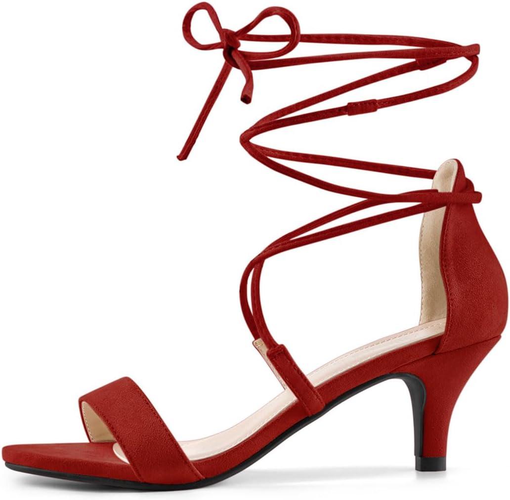imageAllegra K Womens Kitten Heel Lace Up Open Toe SandalsRed