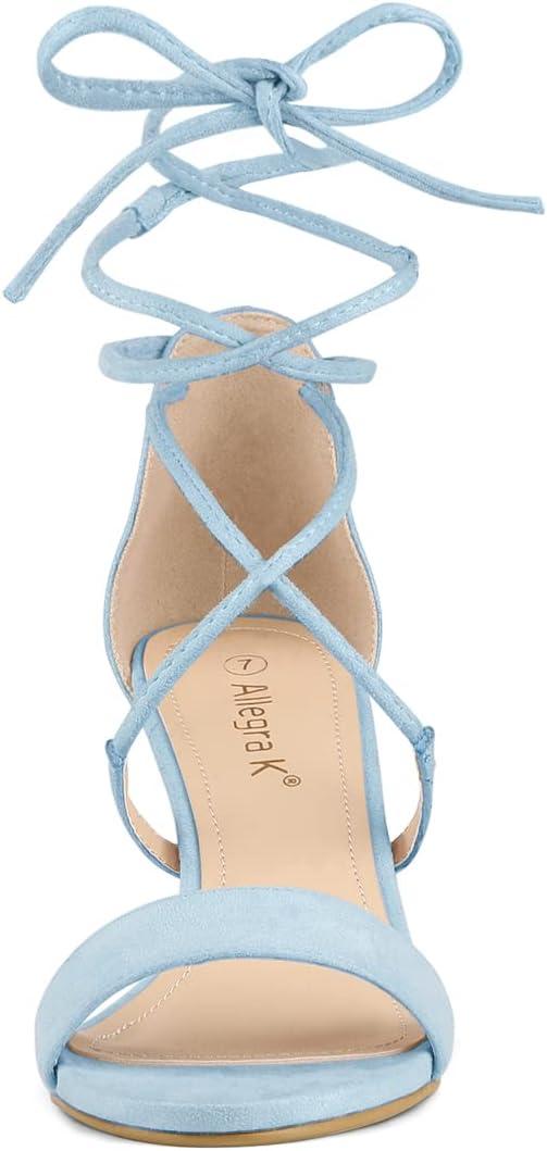 imageAllegra K Womens Kitten Heel Lace Up Open Toe SandalsSky Blue