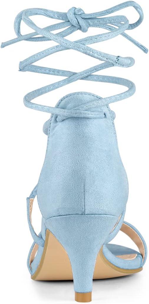 imageAllegra K Womens Kitten Heel Lace Up Open Toe SandalsSky Blue
