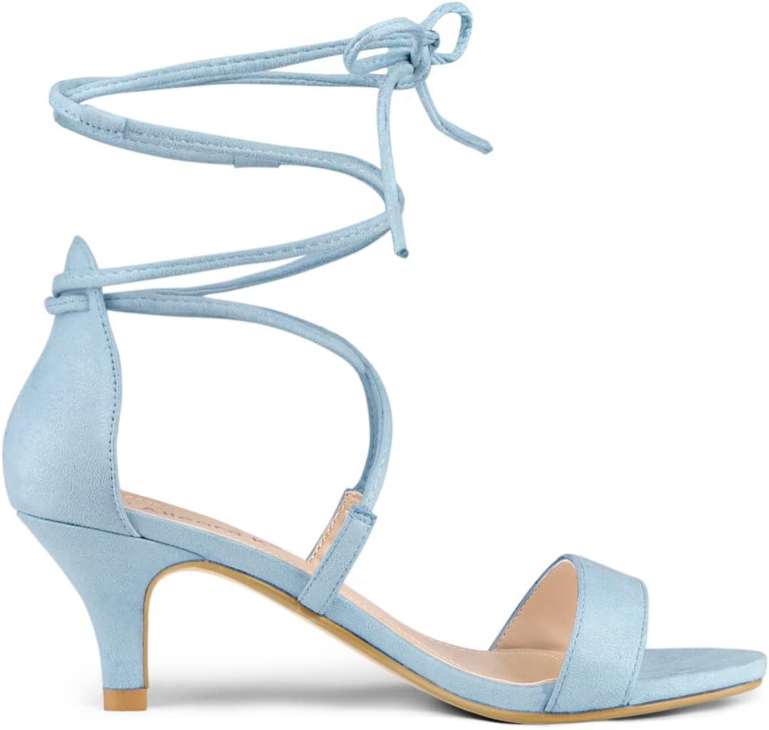 imageAllegra K Womens Kitten Heel Lace Up Open Toe SandalsSky Blue