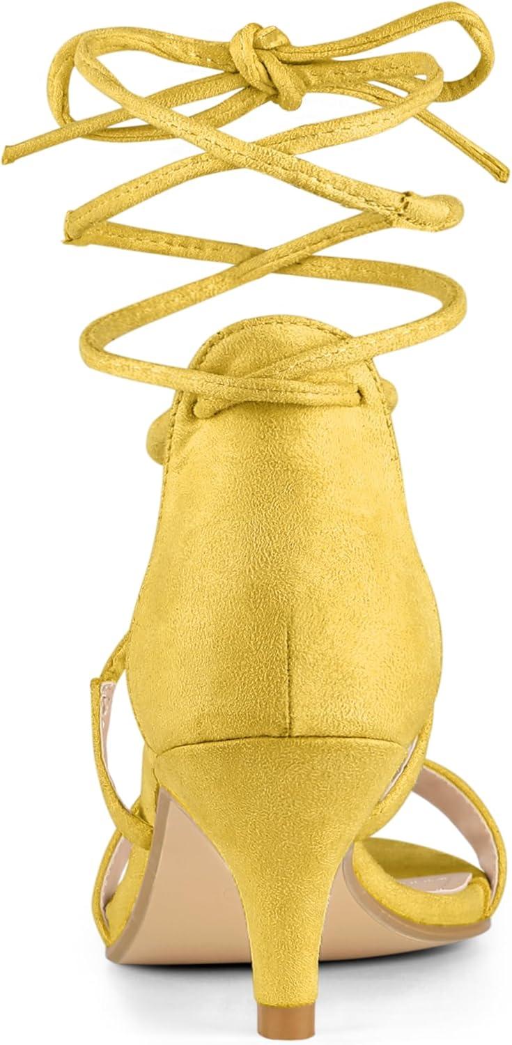 imageAllegra K Womens Kitten Heel Lace Up Open Toe SandalsYellow