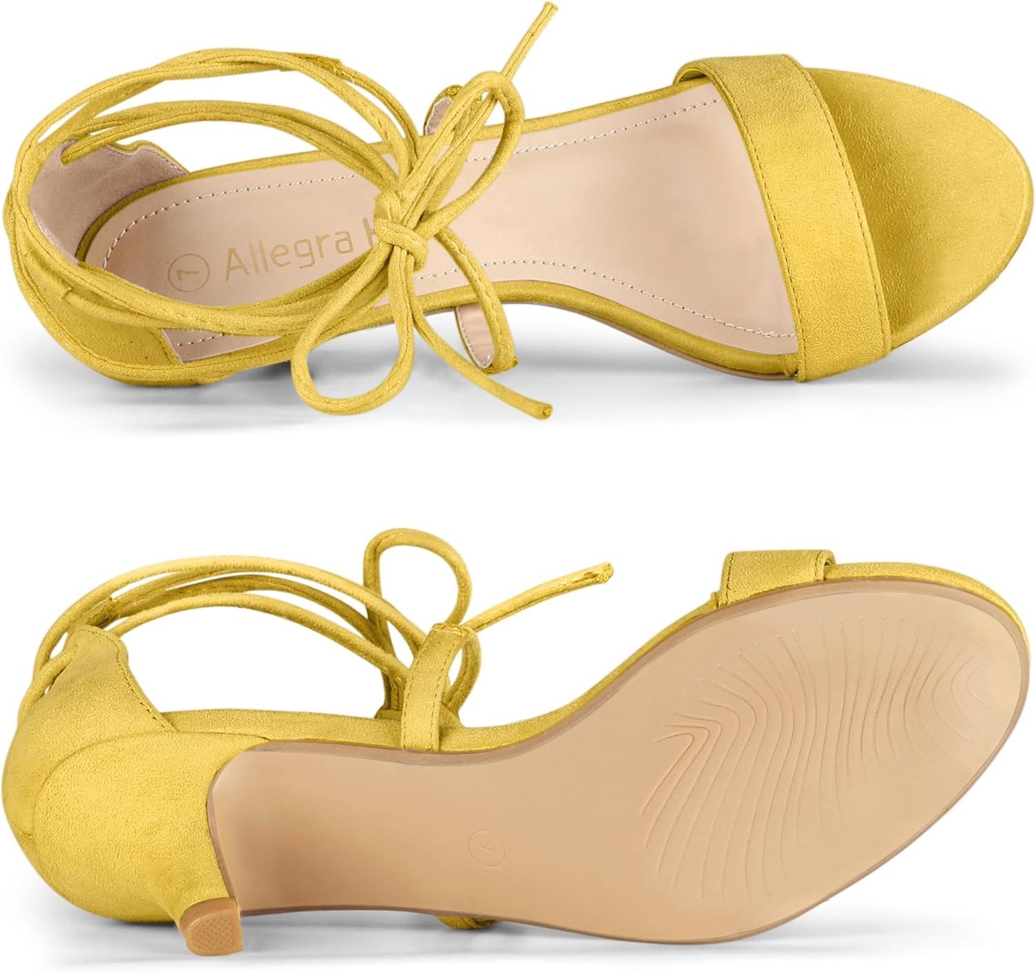imageAllegra K Womens Kitten Heel Lace Up Open Toe SandalsYellow