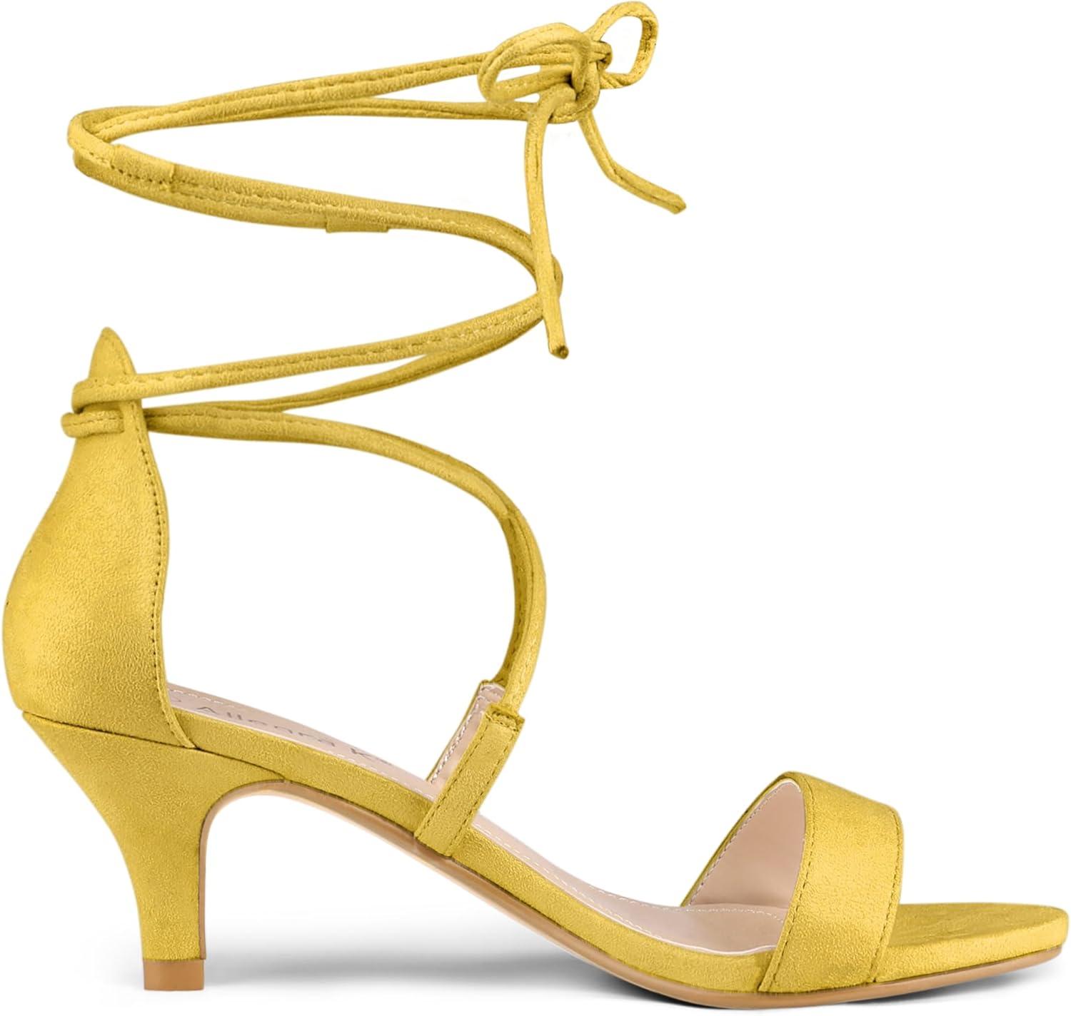 imageAllegra K Womens Kitten Heel Lace Up Open Toe SandalsYellow