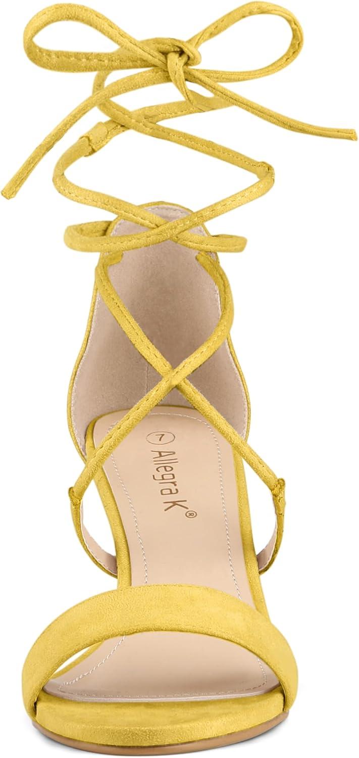 imageAllegra K Womens Kitten Heel Lace Up Open Toe SandalsYellow