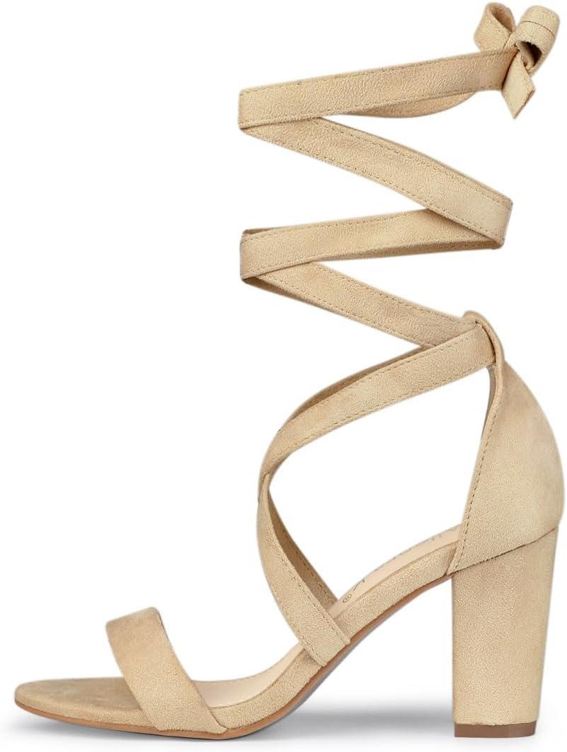 imageAllegra K Womens Lace Up Block Heels SandalsBeige