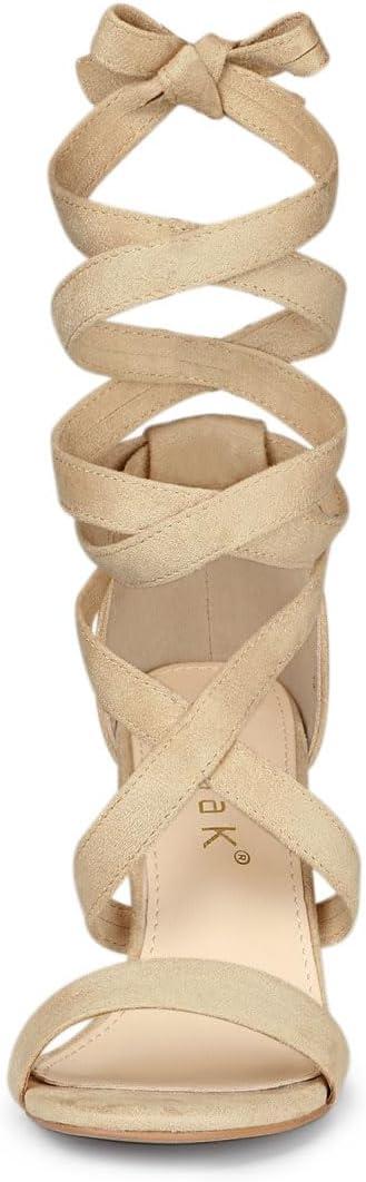 imageAllegra K Womens Lace Up Block Heels SandalsBeige