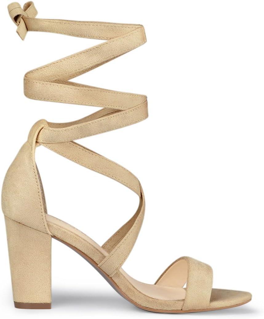 imageAllegra K Womens Lace Up Block Heels SandalsBeige