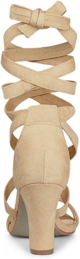imageAllegra K Womens Lace Up Block Heels SandalsBeige