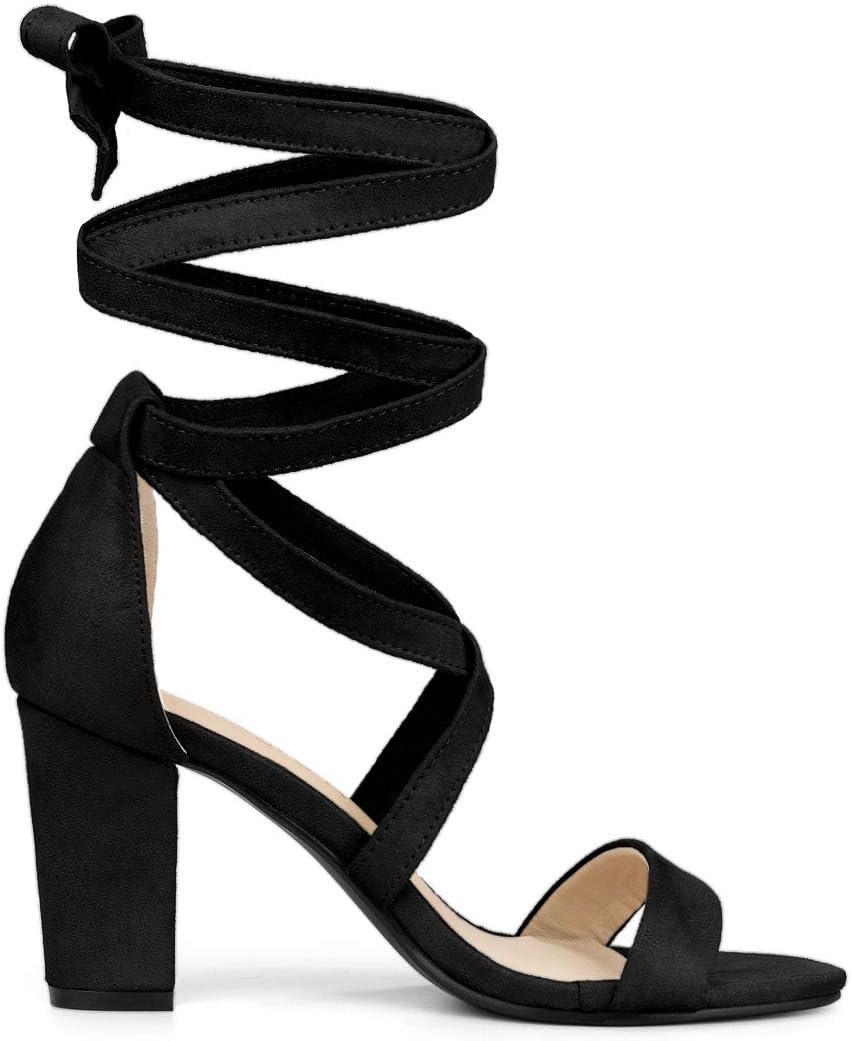 imageAllegra K Womens Lace Up Block Heels SandalsBlack