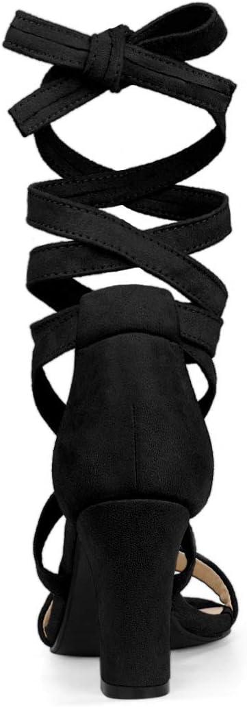 imageAllegra K Womens Lace Up Block Heels SandalsBlack
