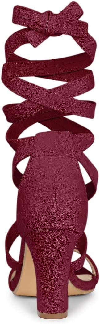 imageAllegra K Womens Lace Up Block Heels SandalsBurgundy