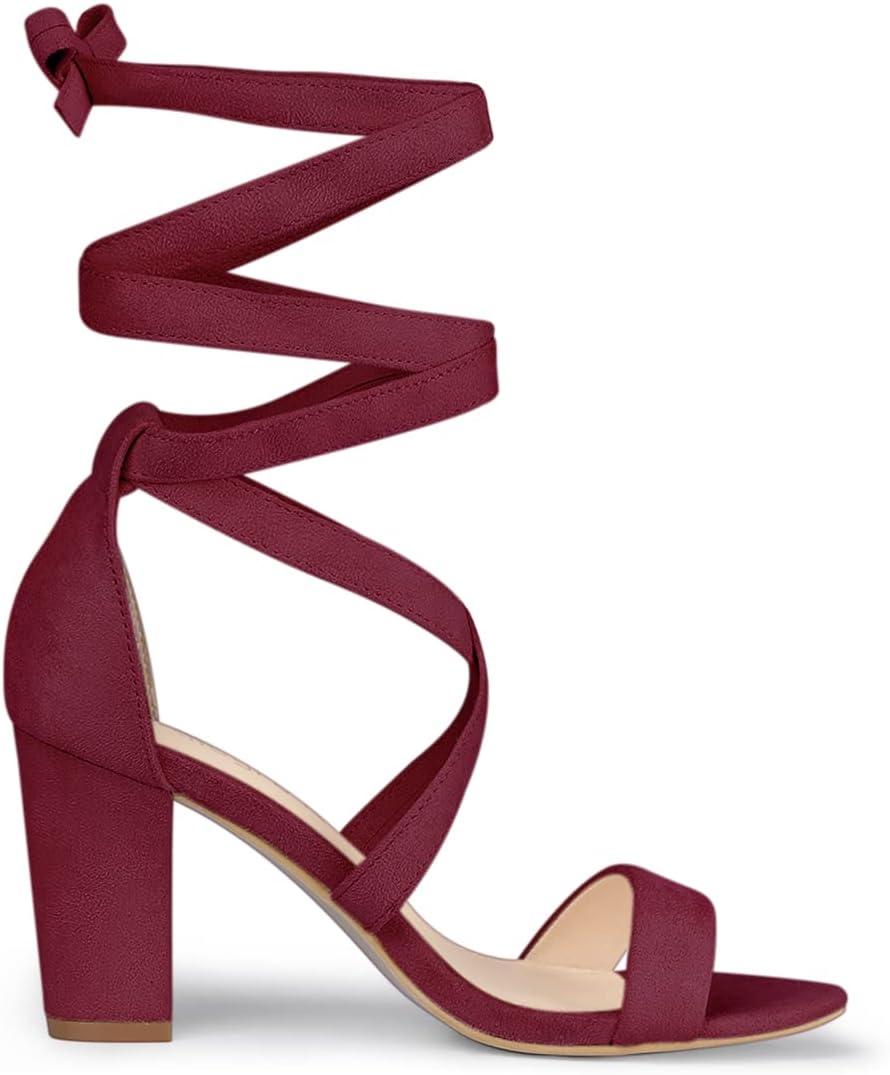 imageAllegra K Womens Lace Up Block Heels SandalsBurgundy