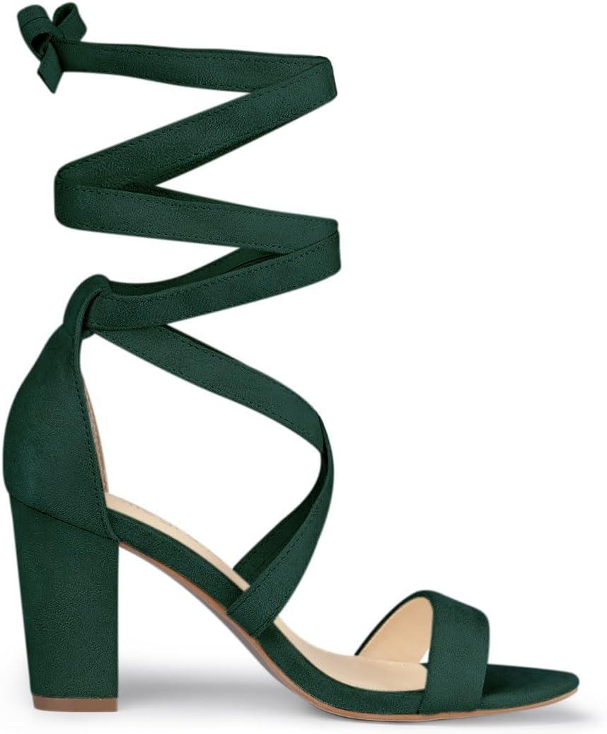 imageAllegra K Womens Lace Up Block Heels SandalsGreen
