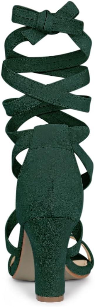 imageAllegra K Womens Lace Up Block Heels SandalsGreen
