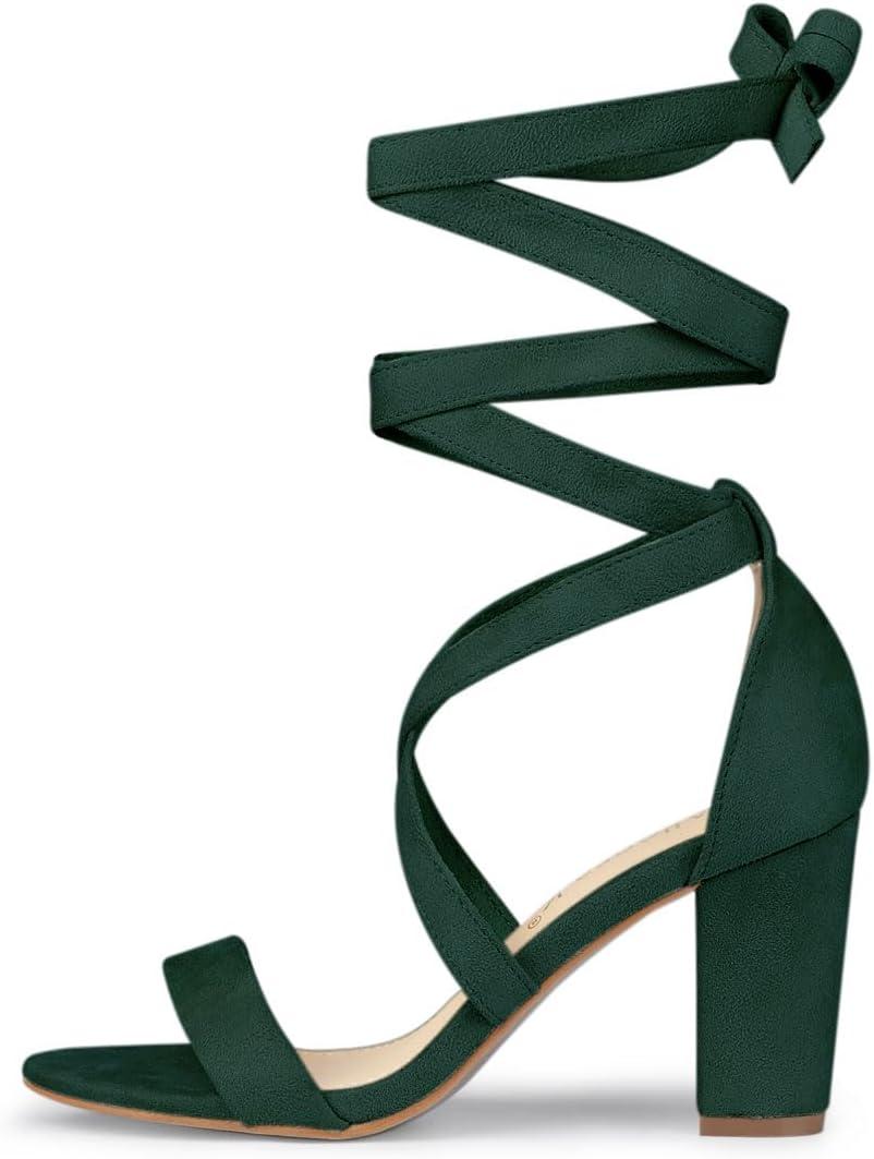 imageAllegra K Womens Lace Up Block Heels SandalsGreen