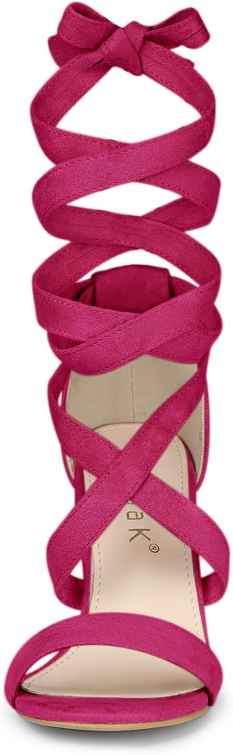 imageAllegra K Womens Lace Up Block Heels SandalsHot Pink