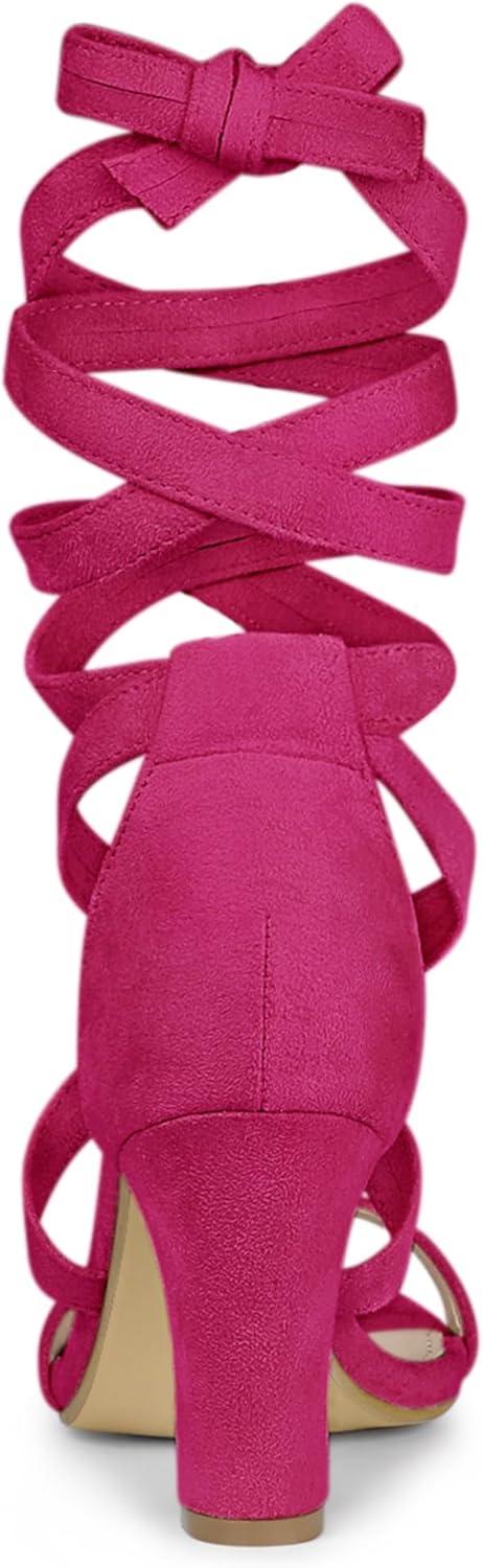 imageAllegra K Womens Lace Up Block Heels SandalsHot Pink