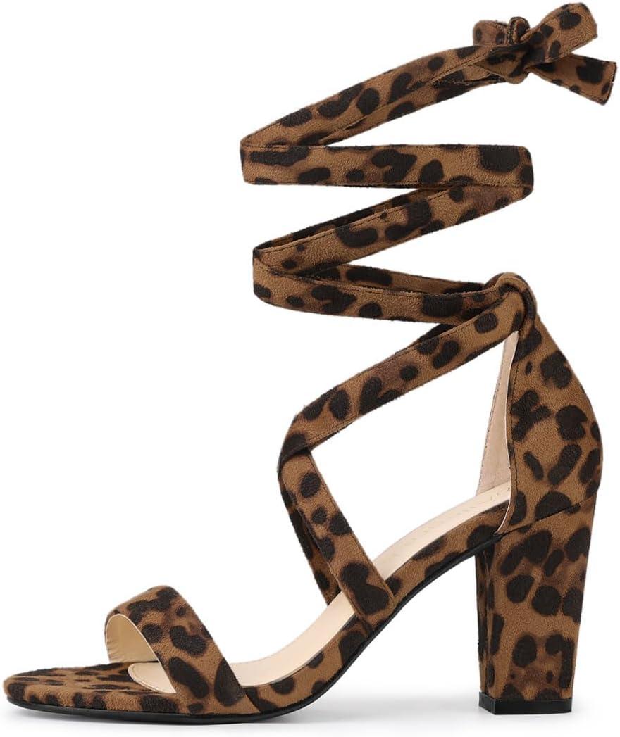 imageAllegra K Womens Lace Up Block Heels SandalsLeopard