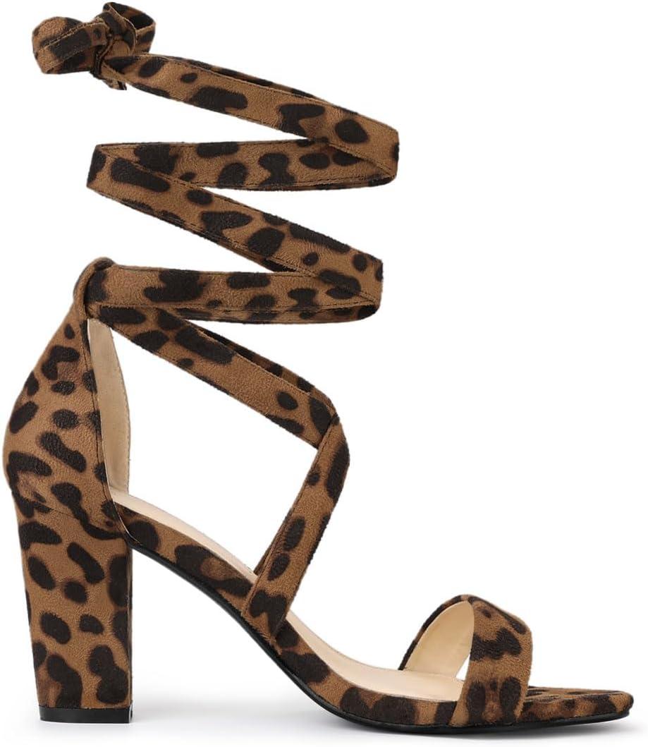 imageAllegra K Womens Lace Up Block Heels SandalsLeopard
