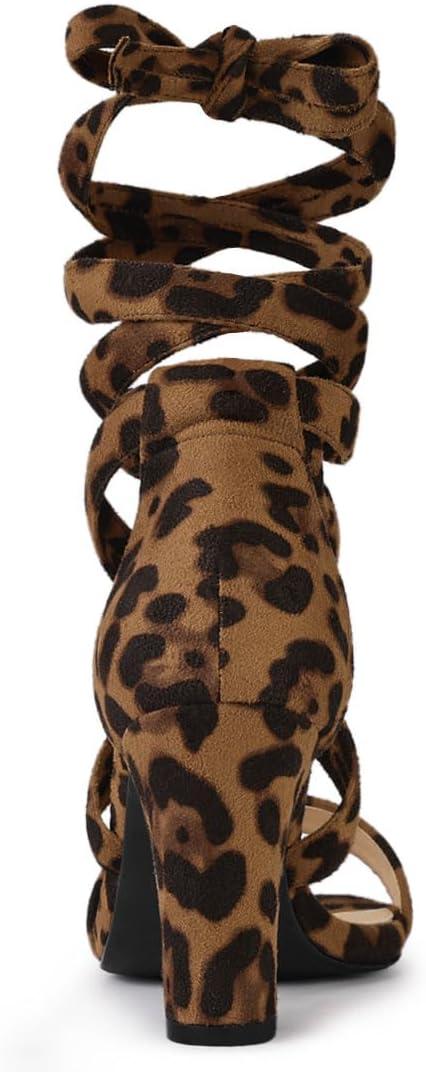 imageAllegra K Womens Lace Up Block Heels SandalsLeopard